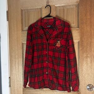 Lauren Ralph Lauren black‎ label Red Plaid Pajama button down Shirt size L